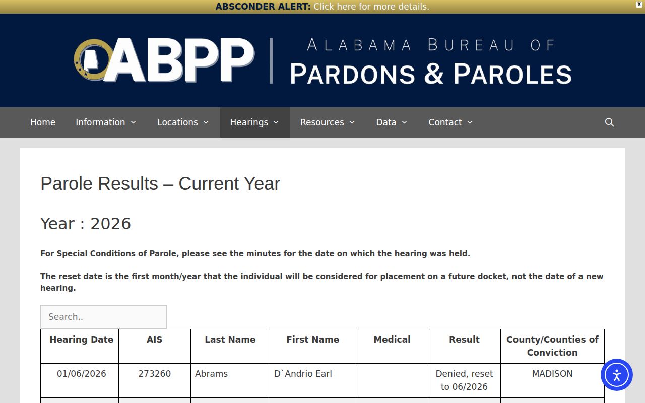 Fayette County parole release results current year